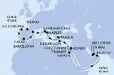Bilbao,La Coruna,Cadiz,Barcelona,Civitavecchia,Naples,Piraeus,Heraklion,Suez Canal North,Suez Canal South,Safaga,Aqaba,Muscat,Dubai,Abu Dhabi