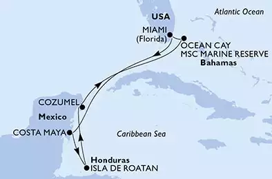 MSC WORLD AMERICA - Itinerario di 7 notti partendo da MIAMI, UNITED STATES il 23/08/2025 - Miami,Costa Maya,Isla de Roatan,Cozumel,Ocean Cay,Miami