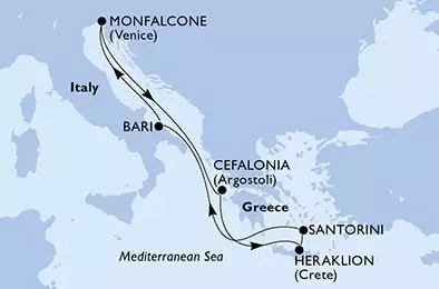MSC OPERA - Itinerario di 7 notti partendo da BARI il 12/08/2023 - Italia, Grecia