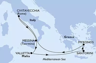 MSC DIVINA - Itinerario di 7 notti partendo da CIVITAVECCHIA il 16/06/2023 - Italia, Malta, Grecia