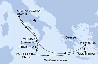 MSC DIVINA - Itinerario di 7 notti partendo da MESSINA il 17/06/2023 - Italia, Malta, Grecia