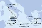 Civitavecchia,Siracusa,Valletta,Santorini,Mykonos,Mykonos,Civitavecchia,Messina