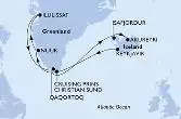 Reykjavik,Prince Christian Sund,Nuuk,Ilulissat,Ilulissat,Qaqortoq,Isafjordur,Akureyri