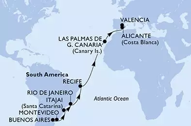 MSC MUSICA - Itinerario di 18 notti partendo da BUENOS AIRES, ARGENTINA il 31/03/2024 - Argentina, Uruguay, Brasile, Spagna
