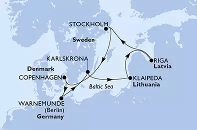 MSC POESIA - Itinerario di 7 notti partendo da WARNEMÜNDE, GERMANIA il 28/07/2024 - Germania, Svezia, Lituania, Lettonia, Danimarca