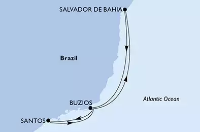 Salvador da Bahia, Buzios, Santos (Sao Paolo), Buzios, Salvador da Bahia