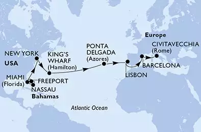 MSC DIVINA - Itinerario di 22 notti partendo da MIAMI, UNITED STATES il 18/04/2024 - USA, Bahamas, Bermuda, Portogallo, Spagna, Italia