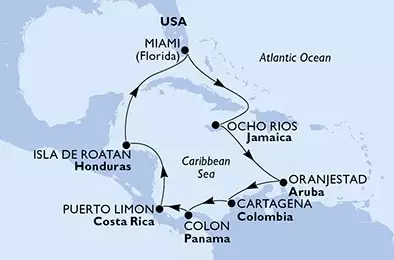 USA, Giamaica, Aruba, Colombia, Panama, Costa Rica, Honduras