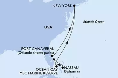 MSC MERAVIGLIA - Itinerario di 7 notti partendo da NEW YORK, UNITED STATES il 22/12/2024 - New York,Port Canaveral,Nassau,Ocean Cay,New York