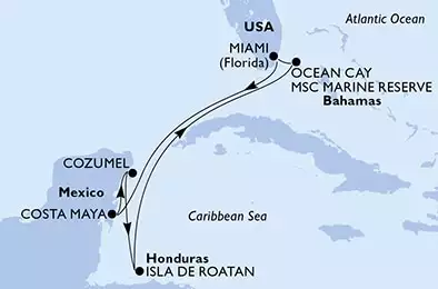 MSC SEASIDE - Itinerario di 7 notti partendo da MIAMI, UNITED STATES il 02/02/2025 - Miami,Costa Maya,Cozumel,Isla de Roatan,Ocean Cay,Miami