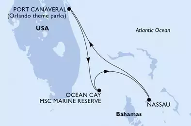 MSC SEASHORE - Itinerario di 4 notti partendo da PORT CANAVERAL (ORLANDO),  STATI UNITI il 23/03/2025 - Port Canaveral,Ocean Cay,Nassau,Port Canaveral