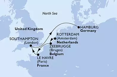 Rotterdam,Zeebrugge,Le Havre,Southampton,Hamburg