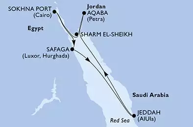 MSC MUSICA - Itinerario di 7 notti partendo da SHARM ASH SHAYKH, EGYPT il 07/02/2025 - Sharm El-Sheikh,Sokhna Port,Safaga,Jeddah,Aqaba,Sharm El-Sheikh