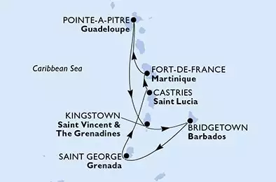 MSC VIRTUOSA - Itinerario di 7 notti partendo da FORT DE FRANCE, MARTINIQUE il 07/12/2024 - Fort de France,Pointe-a-Pitre,Kingstown ,Bridgetown,Saint George,Castries,Fort de France