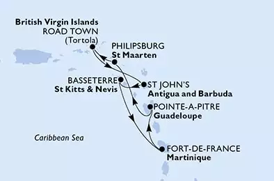 MSC VIRTUOSA - Itinerario di 7 notti partendo da FORT DE FRANCE, MARTINIQUE il 08/02/2025 - Fort de France,Pointe-a-Pitre,Philipsburg,Road Town,St John s,Basseterre,Fort de France