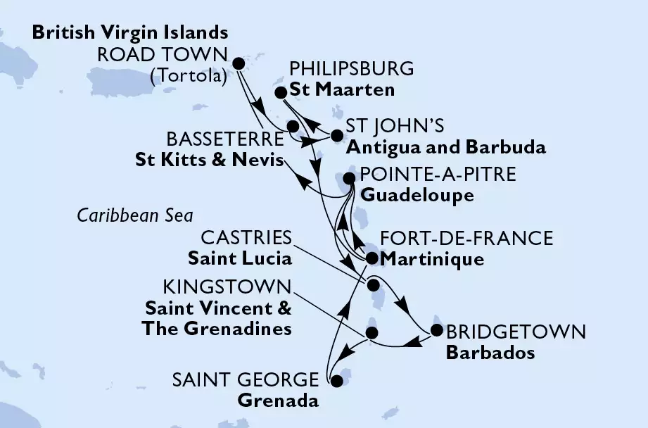 MSC VIRTUOSA - Itinerario di 14 notti partendo da FORT DE FRANCE, MARTINIQUE il 28/12/2024 - Fort de France,Pointe-a-Pitre,Road Town,Basseterre,St John s,Philipsburg,Fort de France,Pointe-a-Pitre,Castries,Bridgetown,Kingstown,Saint George,Fort de France