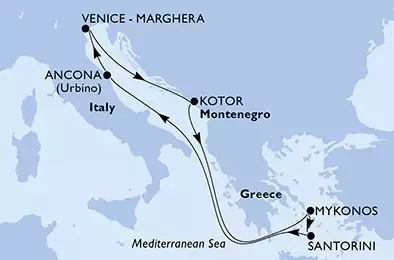 Venice-Marghera,Kotor,Mykonos,Santorini,Ancona,Venice-Marghera