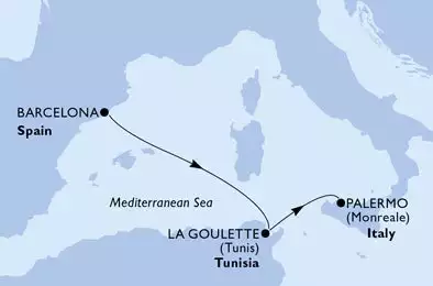 MSC SEASIDE - Itinerario di 3 notti partendo da BARCELONA, SPAIN il 29/04/2025 - Barcelona,La Goulette,Palermo