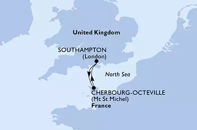 MSC VIRTUOSA - Itinerario di 2 notti partendo da SOUTHAMPTON, UNITED KINGDOM il 21/08/2025 - Southampton,Cherbourg,Southampton