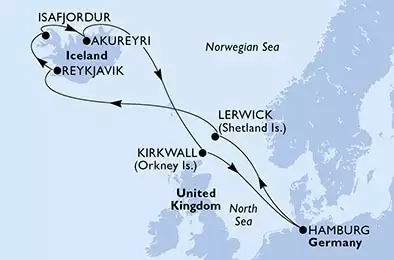 MSC PREZIOSA - Itinerario di 11 notti partendo da HAMBURG, GERMANY il 21/08/2025 - Hamburg,Lerwick,Reykjavik,Isafjordur,Akureyri,Kirkwall,Hamburg