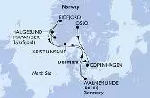 Oslo,Copenhagen,Warnemunde,Haugesund,Stavanger,Eidfjord,Kristiansand,Copenhagen,Warnemunde