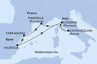Civitavecchia,Marseille,Tarragona,Valencia,Livorno,Civitavecchia