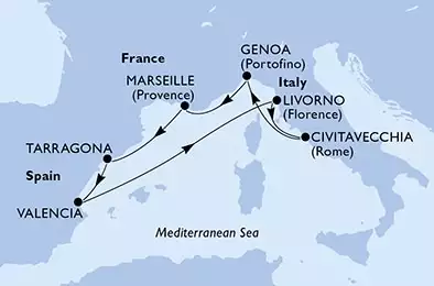MSC FANTASIA - Itinerario di 7 notti partendo da GENOVA il 16/10/2024 - Genoa,Marseille,Tarragona,Valencia,Livorno,Civitavecchia,Genoa