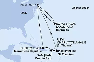 New York,Puerto Plata,San Juan,Charlotte Amalie,Philipsburg,New York,King's Wharf,King's Wharf,King's Wharf,New York