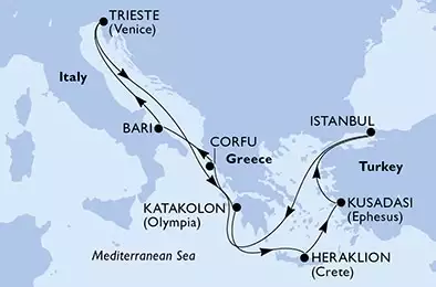 MSC SPLENDIDA - Itinerario di 9 notti partendo da BARI il 31/07/2024 - Italia, Grecia, Turchia