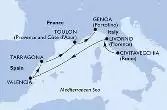 Civitavecchia,Livorno,Valencia,Tarragona,Toulon,Genoa