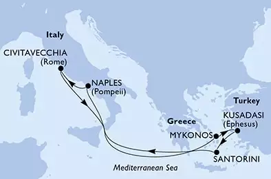 MSC DIVINA - Itinerario di 7 notti partendo da CIVITAVECCHIA il 23/05/2025 - Italia, Grecia, Turchia