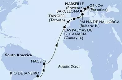 MSC SEAVIEW - Itinerario di 17 notti partendo da RIO DE JANEIRO, BRAZIL il 19/04/2025 - Rio de Janeiro,Maceio,Las Palmas de G.Canaria,Tangier,Palma de Mallorca,Barcelona,Marseille,Genoa