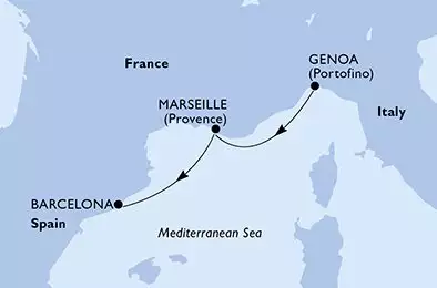 MSC GRANDIOSA - Itinerario di 2 notti partendo da GENOVA il 16/11/2024 - Genoa,Marseille,Barcelona