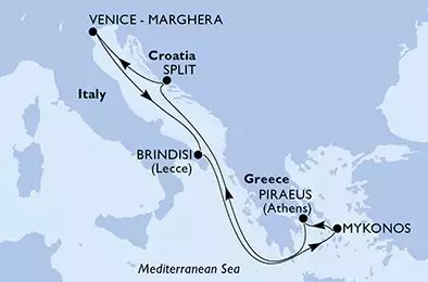 MSC SINFONIA - Itinerario di 7 notti partendo da VENEZIA il 29/09/2024 - Italia, Grecia, Croazia