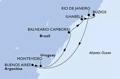 MSC POESIA - Itinerario di 9 notti partendo da MONTEVIDEO, URUGUAY il 07/01/2025 - Montevideo,Balneario Camboriu,Ilhabela,Buzios,Rio de Janeiro,Buenos Aires,Montevideo