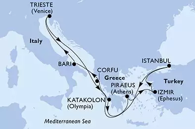 MSC FANTASIA - Itinerario di 9 notti partendo da TRIESTE il 29/05/2025 - Italia, Grecia, Turchia