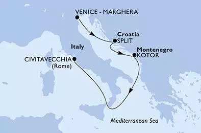 MSC LIRICA - Itinerario di 4 notti partendo da VENEZIA il 17/11/2024 - Venice-Marghera,Split,Kotor,Civitavecchia