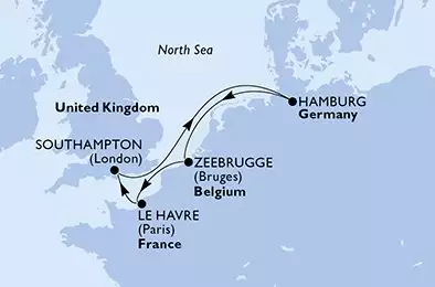 MSC PREZIOSA - Itinerario di 6 notti partendo da ZEEBRUGGE, BELGIUM il 01/01/2025 - Belgio, Francia, Regno Unito, Germania