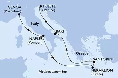 Genoa,Naples,Heraklion,Santorini,Bari,Trieste