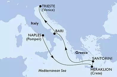 MSC FANTASIA - Itinerario di 6 notti partendo da NAPOLI il 26/04/2025 - Naples,Heraklion,Santorini,Bari,Trieste