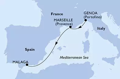 MSC MUSICA - Itinerario di 3 notti partendo da GENOVA il 16/04/2025 - Italia, Francia, Spagna