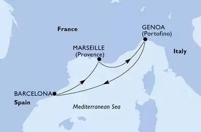 MSC POESIA - Itinerario di 4 notti partendo da GENOVA il 30/10/2025 - Genoa,Barcelona,Marseille,Genoa