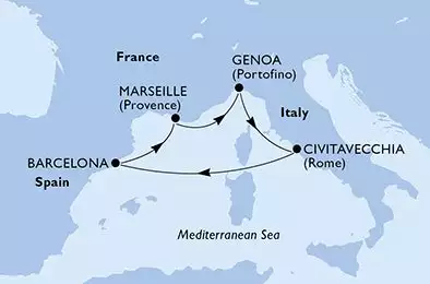 Genoa,Civitavecchia,Barcelona,Marseille,Genoa