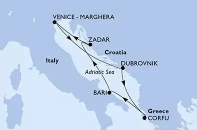 MSC OPERA - Itinerario di 7 notti partendo da VENEZIA il 10/08/2025 - Italia, Croazia, Grecia