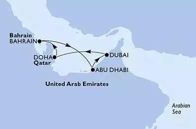 MSC EURIBIA - Itinerario di 7 notti partendo da DUBAI il 30/11/2024 - Emirati Arabi Uniti, Qatar, Bahrain