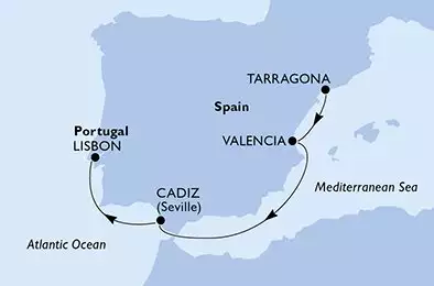 MSC POESIA - Itinerario di 4 notti partendo da TARRAGONA SPAIN il 15/11/2024 - Spagna, Portogallo