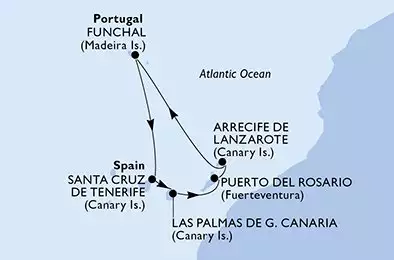 MSC OPERA - Itinerario di 7 notti partendo da SANTA CRUZ DE TENERIFE, SPAIN il 24/11/2024 - Santa Cruz de Tenerife,Las Palmas de G.Canaria,Puerto del Rosario,Arrecife de Lanzarote,Funchal,Santa Cruz de Tenerife