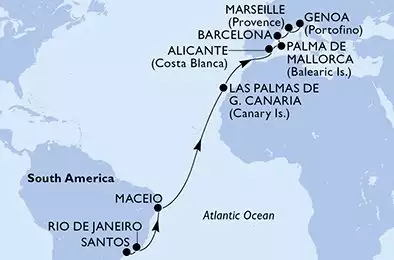 MSC SEAVIEW - Itinerario di 18 notti partendo da SANTOS, BRAZIL il 18/04/2025 - Brasile, Spagna, Italia