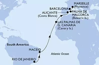 MSC SEAVIEW - Itinerario di 16 notti partendo da RIO DE JANEIRO, BRAZIL il 19/04/2025 - Brasile, Spagna, Italia