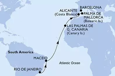 MSC SEAVIEW - Itinerario di 15 notti partendo da RIO DE JANEIRO, BRAZIL il 19/04/2025 - Brasile, Spagna